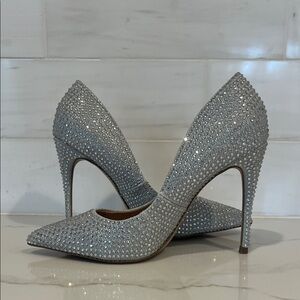 Steve Madden Silver Crystal-Embellished Pointed-Toe Stilettos